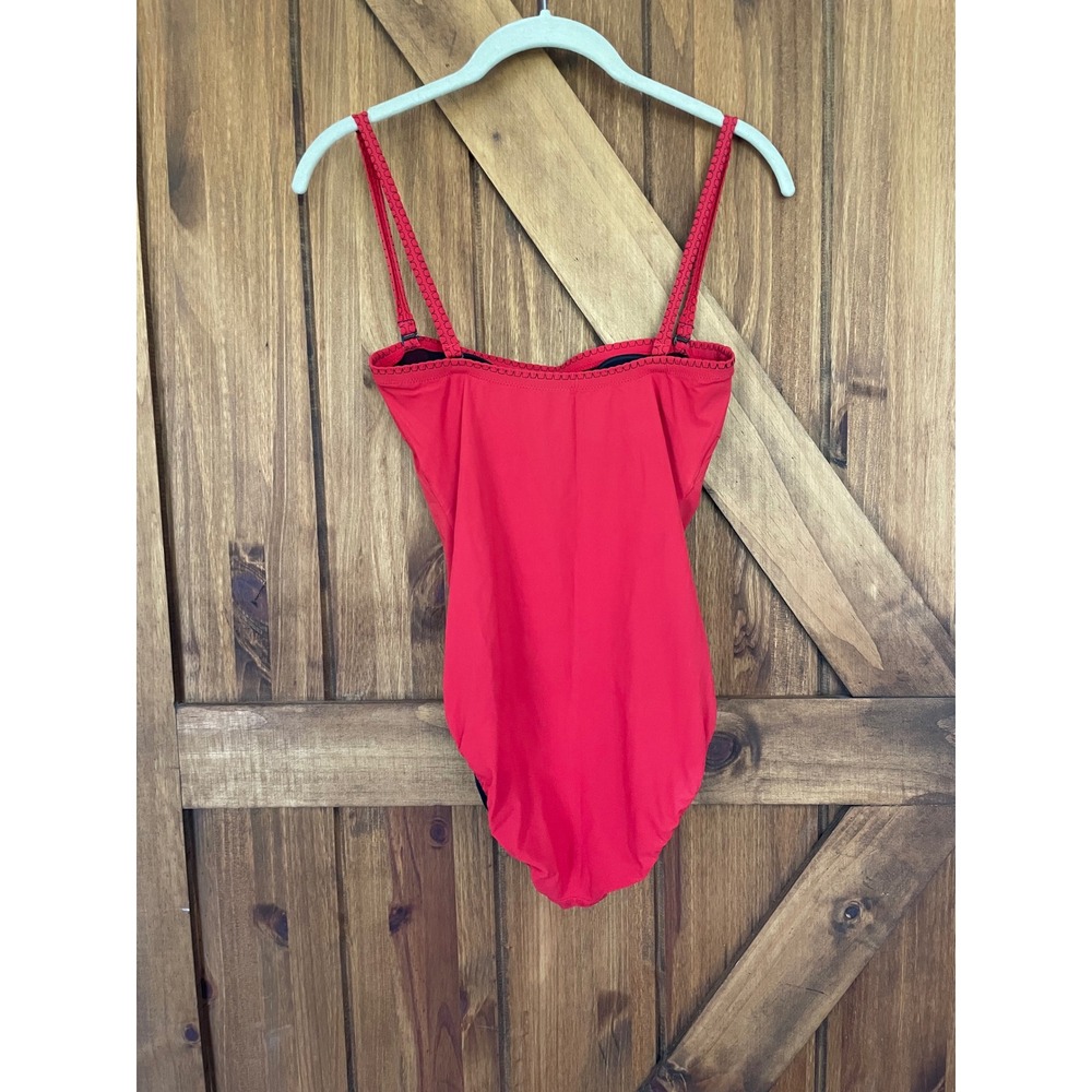 Vintage Gottex Red Embroidered Square Neck One Piece Bathing Suit - Picture 3 of 6